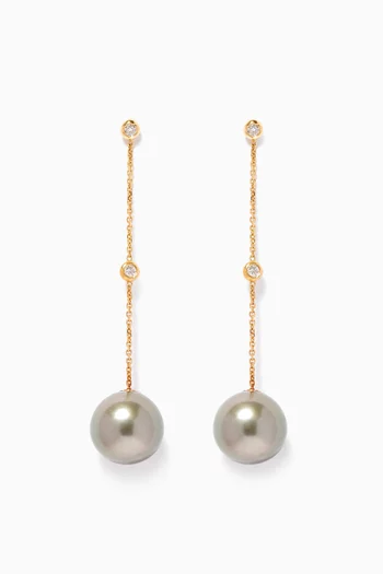 Links of Love Hanging Pearl Diamond Earrings in 18kt Yellow Gold     