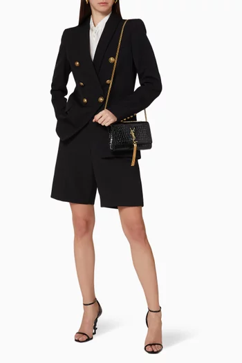 Small Kate Tassel in Embossed Crocodile Shiny Leather
