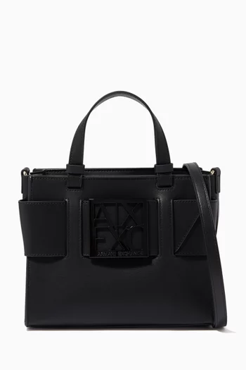 حقيبة يد بحلية شعار الماركة جلد صناعي