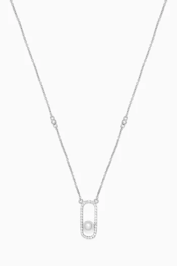 Diamond Pearl Track Necklace in 14kt White Gold    
