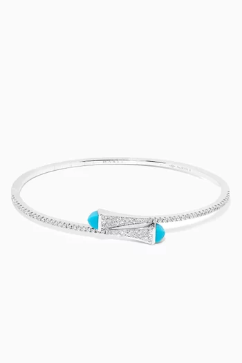 سوار كليو رفيع سهل الارتداء مرصع بماس وكالسيدوني أزرق ذهب أصفر عيار 18