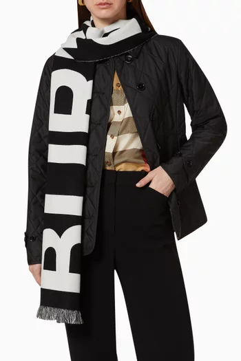 Logo Jacquard Scarf in Organic Wool   