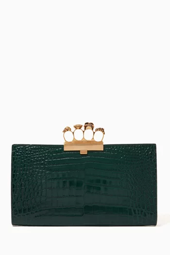 Four Ring Flat Pouch in Croc-embossed Leather      