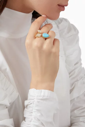 Serpent Bohème Triple Motif Diamond & Turquoise Ring in 18kt Gold