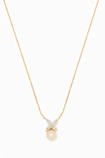 Filipina Daisy Pearl & Diamond Necklace in 18kt Yellow Gold  
