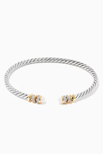 سوار بيتيت هيلينا مرصع بماس ولؤلؤ وذهب أصفر عيار 18