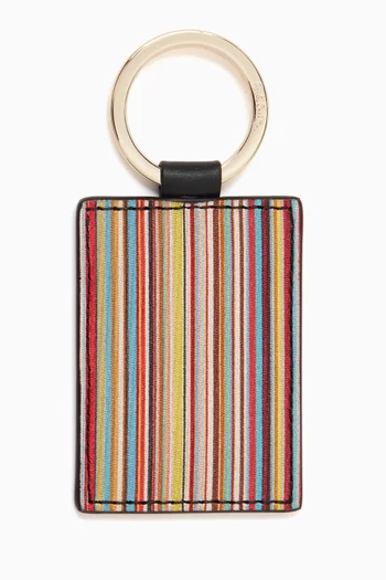 Striped Rectangular Keyring in Leather
