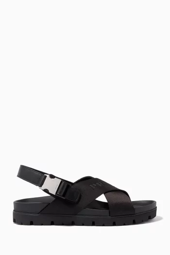 Crisscross Sandals in Brushed Leather & Nylon 
