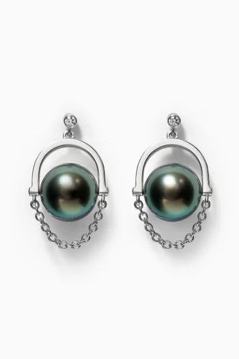 Entrelace Pearl Earrings with Diamonds in 18kt White Gold      