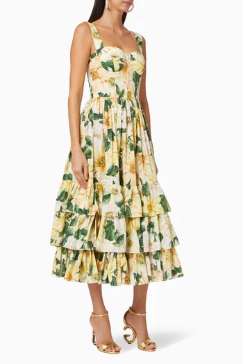 Camellia-Print Poplin Midi Dress  