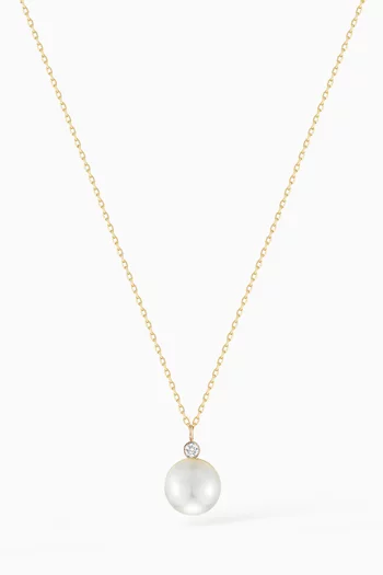 Pearl & Diamond Dot Necklace in 14kt Yellow Gold      