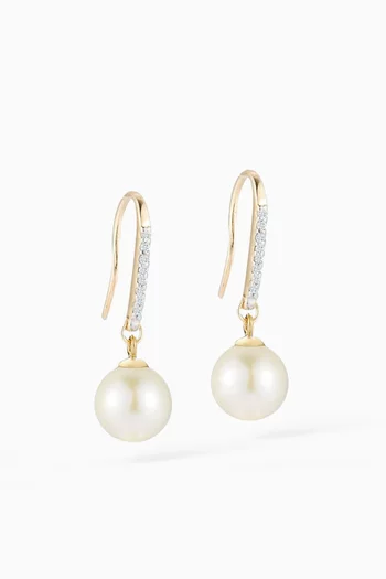Single Pearl Drop Earrings with Diamonds in 14kt Yellow Gold     