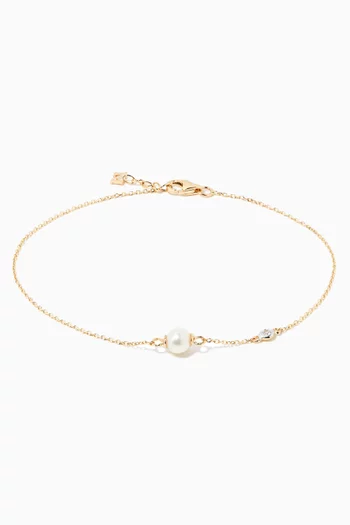 Pearl & Diamond Dot Chain Bracelet in 14kt Yellow Gold      
