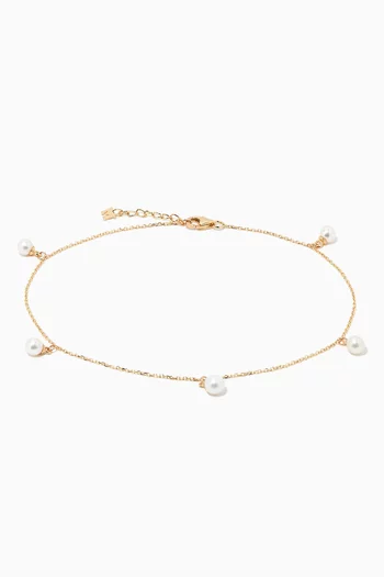 5 Point Pearl Anklet in 14kt Yellow Gold        