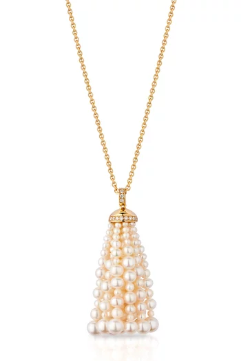 Bahar Diamond Necklace with Pearls in 18kt Yellow Gold, Medium