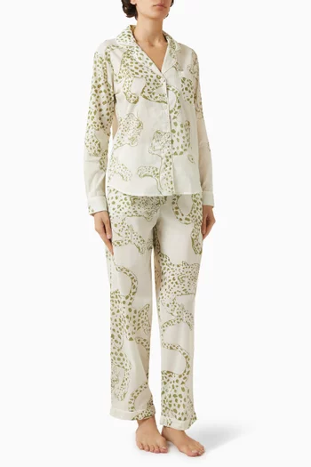 طقم بيجاما ببنطال طويل ونقشة ذا جاغ قطن