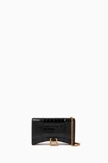 Hourglass Mini Wallet on Chain in Shiny Crocodile Embossed Calfskin