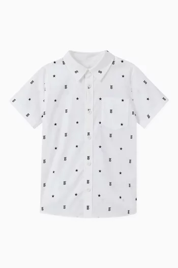 قميص قطن مطاطي بطبعة نجوم وشعار الماركة