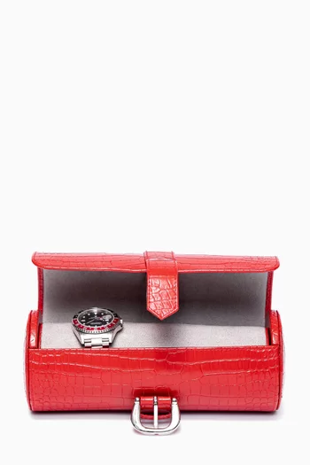 Brompton Three Watch Roll in Croc-Effect Leather   