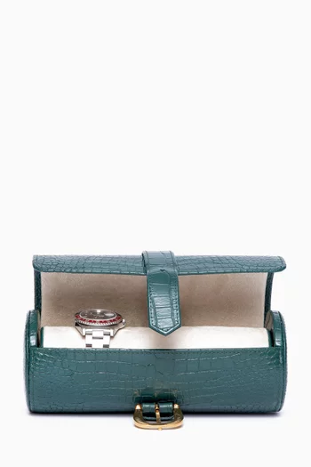 Brompton Three Watch Roll in Croc-Effect Leather   