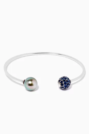 Akila Pearl Cuff Bracelet with Sapphires in 18kt White Gold     