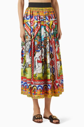 Carretto Calf-length Skirt in Silk Twill