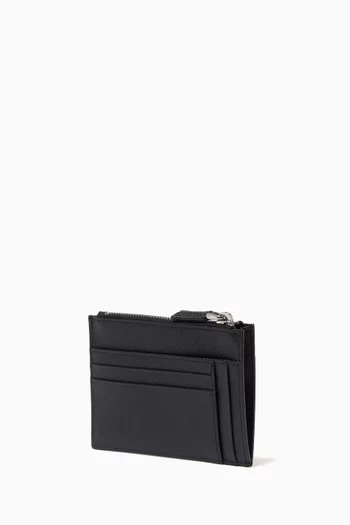 Triangle Logo Card Holder in Saffiano Leather     