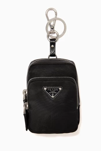 Triangle Logo Mini Pouch in Re-Nylon & Saffiano Leather     