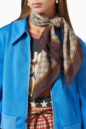 GG & Horsebit Print Scarf in Silk