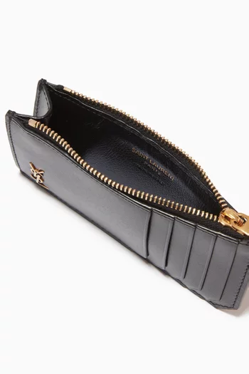 Tiny Monogram Fragments Zip Card Case in Shiny Leather    