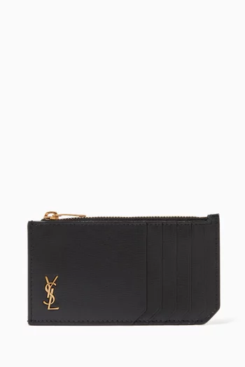 Tiny Monogram Fragments Zip Card Case in Shiny Leather    