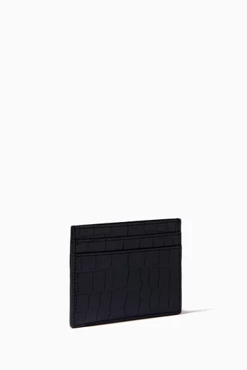 Tiny Monogram Card Case in Crocodile-embossed Leather        