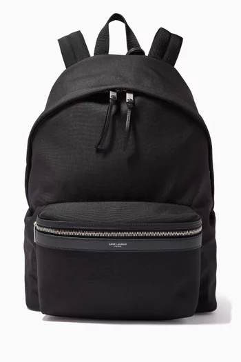 City Backpack in Nylon Canvas & Leather  