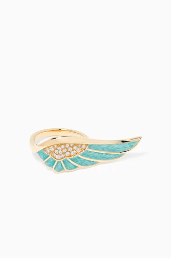 Wings Reflection "Summer" Diamond Ring with Enamel in 18kt Yellow Gold     