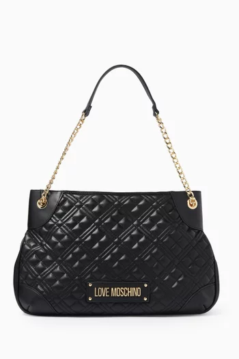 Logo Quilted Crossbody Bag in Faux Leather 
