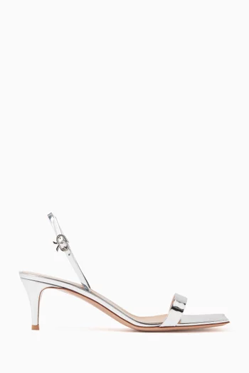 Ribbon-buckle 55 Kitten Sandals in Metallic Leather
