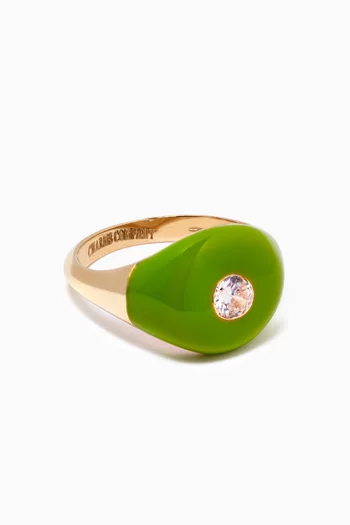 BonBon Pinky Ring with Enamel & Quartz in 14kt Yellow Gold  