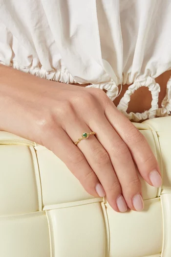 خاتم سلاسل سوليتير مرصع بحجر تسافوريت ذهب أصفر عيار 18