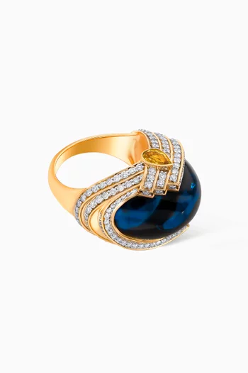 Turban London Blue Topaz & Diamond Ring in 18kt Yellow Gold  