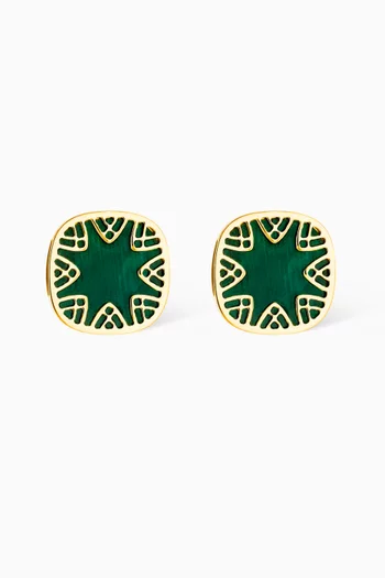Amelia Alhambra Mother of Pearl Big Square Stud Earrings in 18kt Yellow Gold  