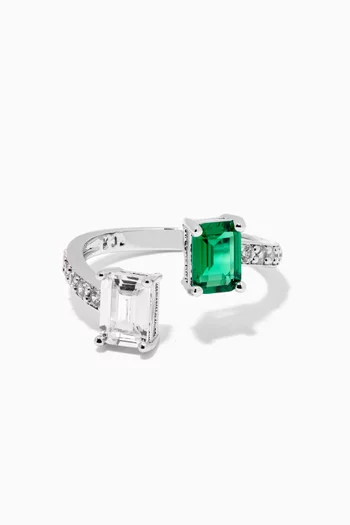 CZ Pavé Double Emerald Open Ring    