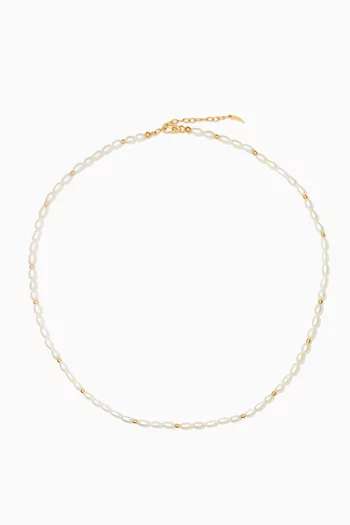 Short Seed Pearl Beaded Necklace in 18kt Gold Plated Brass     