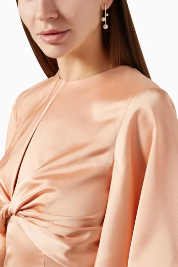 أقراط مرصعة بماس وثلاث حبات لؤلؤ ذهب أصفر عيار 14