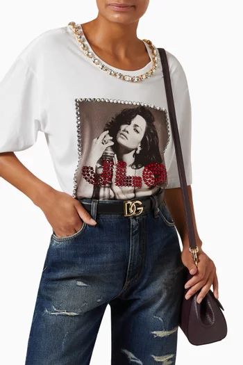 حزام جلد عجل بإبزيم معدني بشعار DG