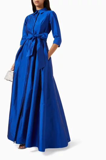 فستان سهرة بنمط قميص بحزام تفتا