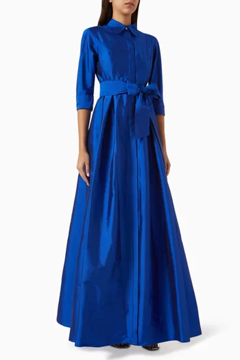 فستان سهرة بنمط قميص بحزام تفتا