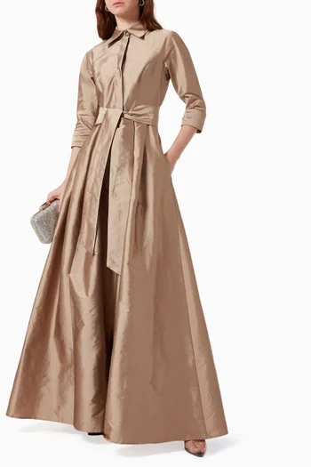 Belted Shirt Gown in Tafetta  