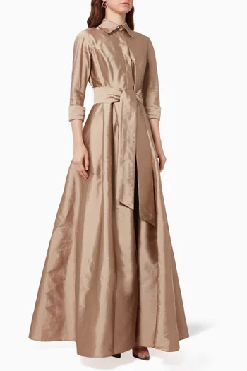 Belted Shirt Gown in Tafetta  