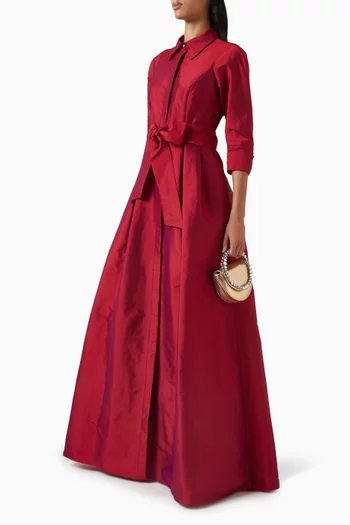 Belted Shirt Gown in Taffeta