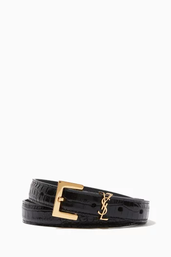 Monogram Slim Belt in Croc-embossed Leather
